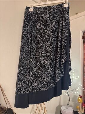 Cato Navy Paisley Layered High-Low Skirt